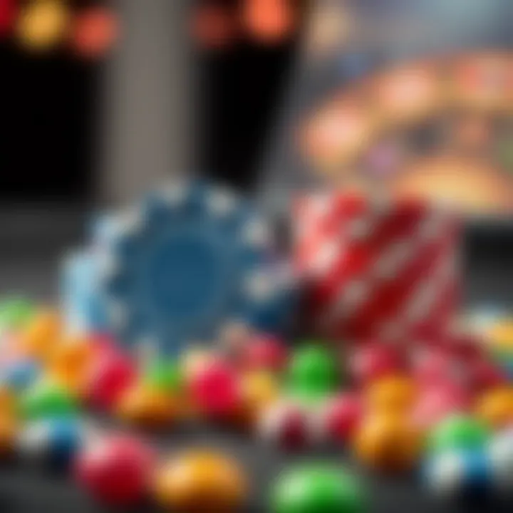 Bright casino chips and colorful candies representing no deposit bonus offers