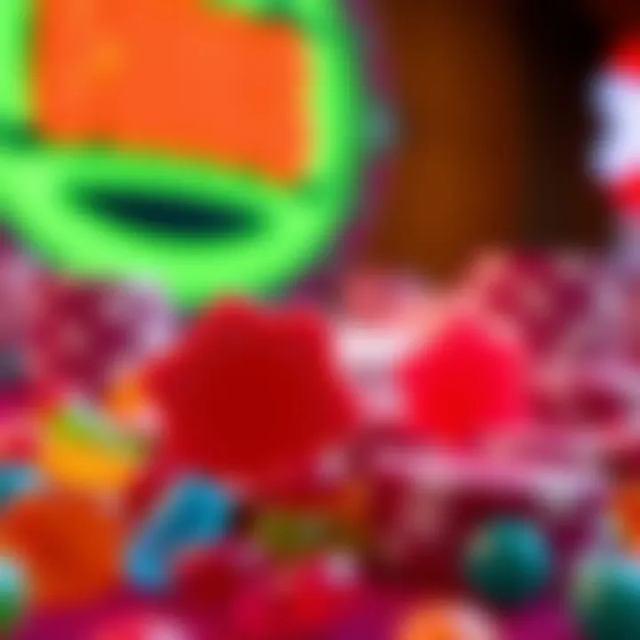 Big Candy No Deposit Bonus with Casino Chips and Candy Symbols Bright casino chips and sticky candy shapes symbolizing the Big Candy no deposit bonus in online gaming