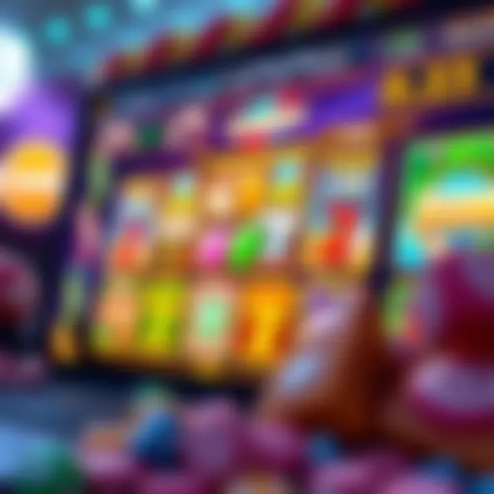 Colorful candy-themed online casino interface displaying a variety of slot games with vibrant sweets and chocolates