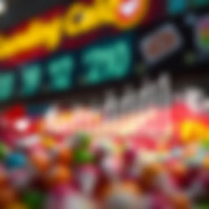 Graph showing declining candy sales alongside icons representing health and regulations