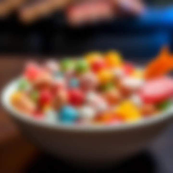 Assortment of colorful classic and unique candies in a bowl