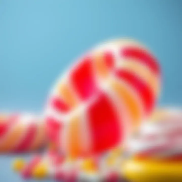 Close-up of a large candy ring with a glossy texture highlighting its playful design and bright colors