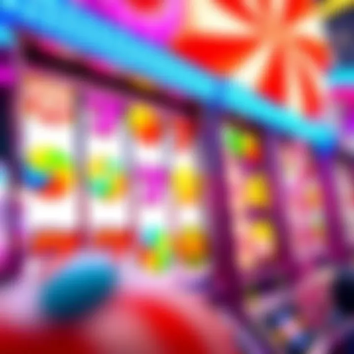Vibrant candy-themed slot game with colorful sweets and spinning reels