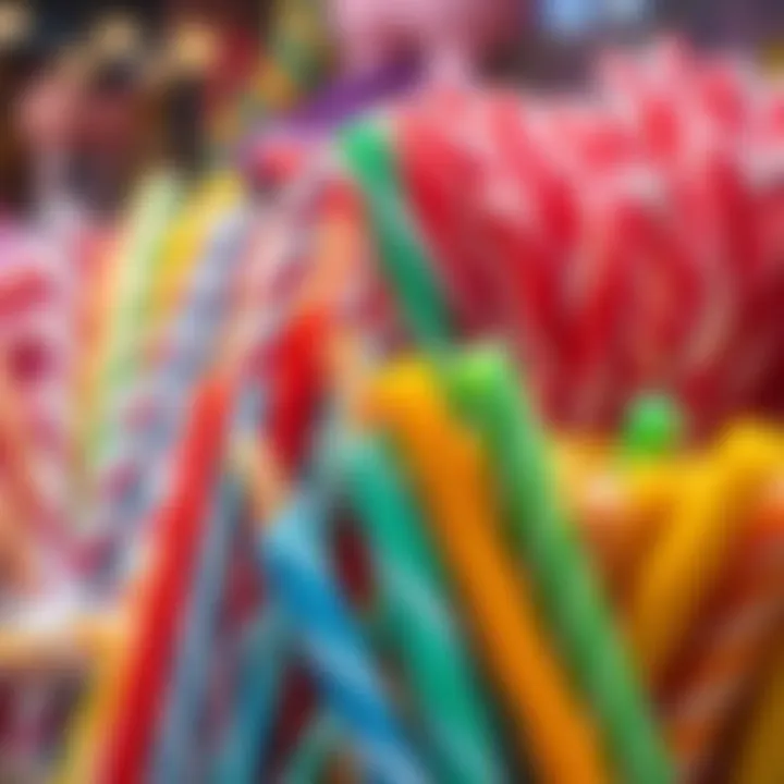 Colorful assortment of big candy sticks displayed in a festive arrangement
