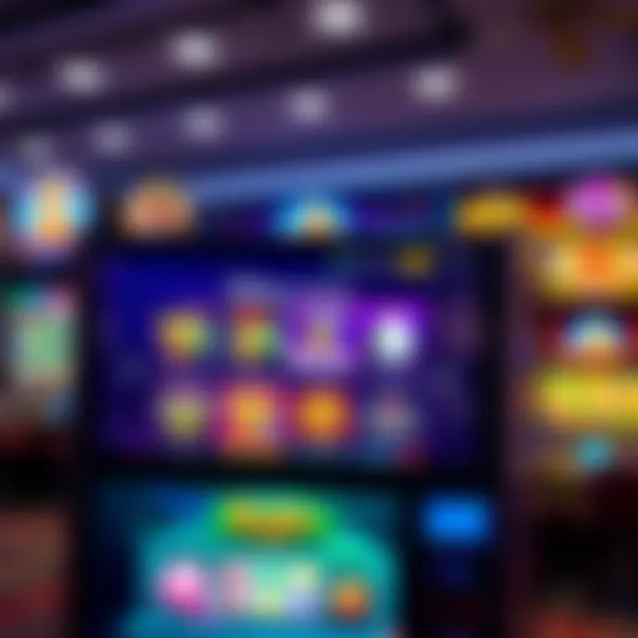 Colorful casino game interface showcasing various slot games on a digital screen