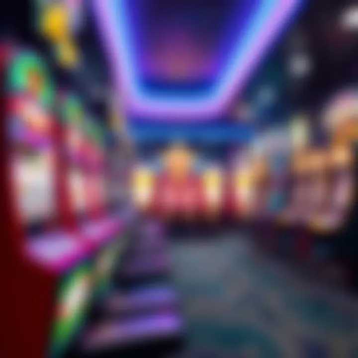Colorful casino slot machines with vibrant lights and symbols