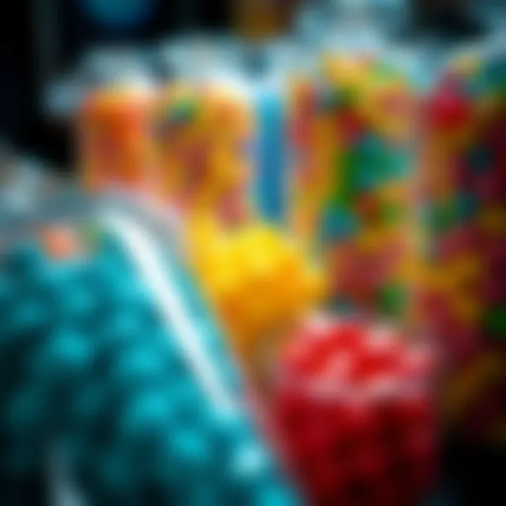Assortment of large colorful candies in transparent containers