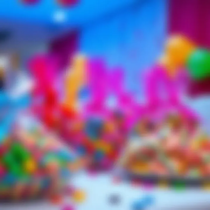 Colorful Big Candy Bags Displayed on Party Table Assorted colorful big candy bags arranged on a party table with decorative ribbons