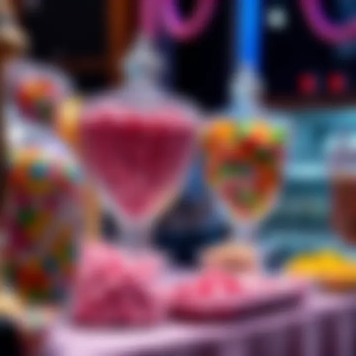 Creative event setup featuring big candy jars as decorative candy stations with vibrant treats