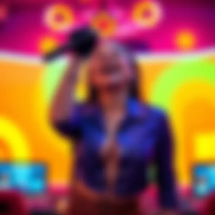 Demi Lopez performing energetically in a vibrant social media video background