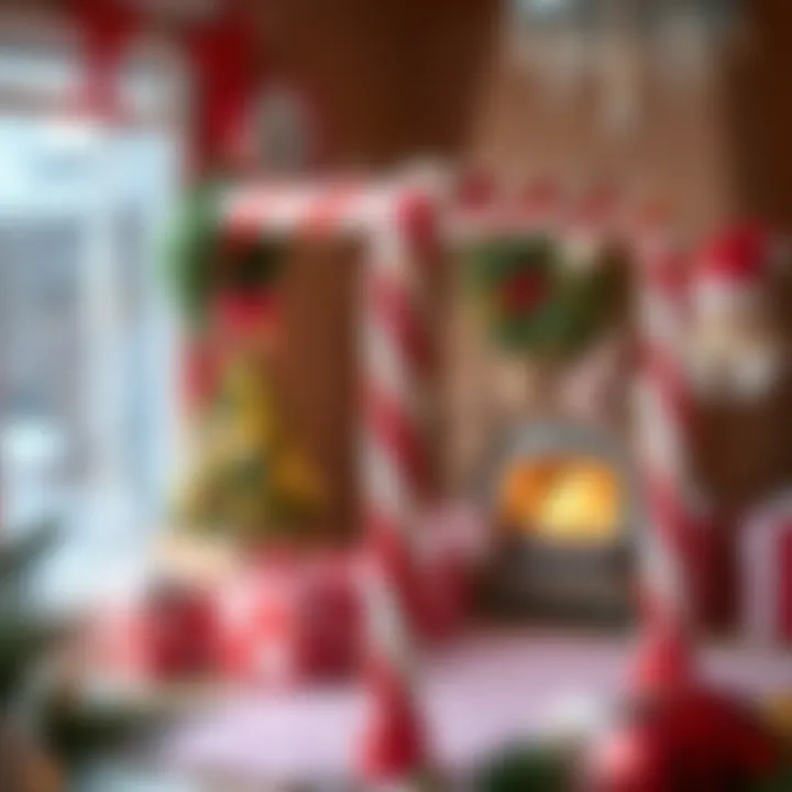 Large candy cane frame made from PVC pipes ready for decoration