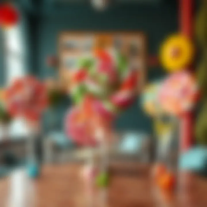 Colorful oversized lollipops displayed as decorative pieces in a festive setting