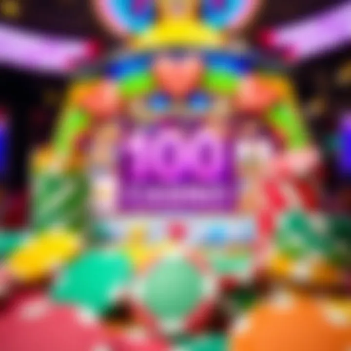 Colorful casino chips arranged around a digital slot machine interface