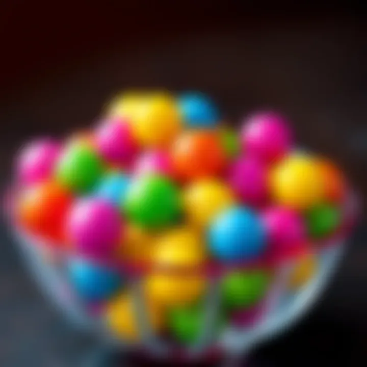 Brightly colored big candy balls arranged in a decorative bowl