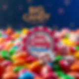 Bright colorful candies surrounding a casino chip and dice symbolizing Big Candy Casino bonuses
