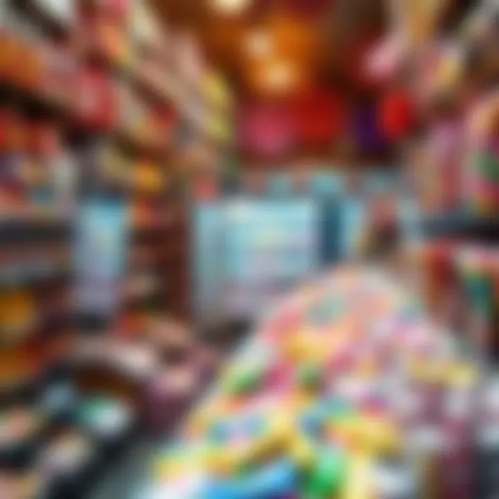 Colorful shelves stocked with a variety of candies and sweets in a New York City candy store