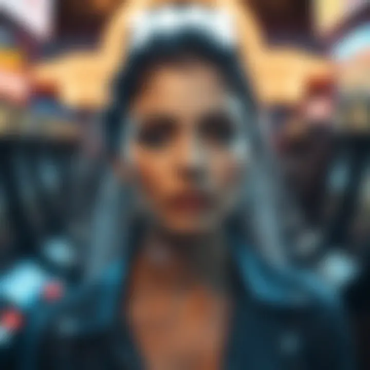 Abstract representation of identity through layered digital elements symbolizing public perception and media labels