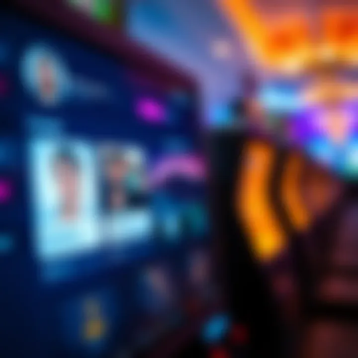 Close-up of digital profile showing social media interface with colorful icons and user engagement