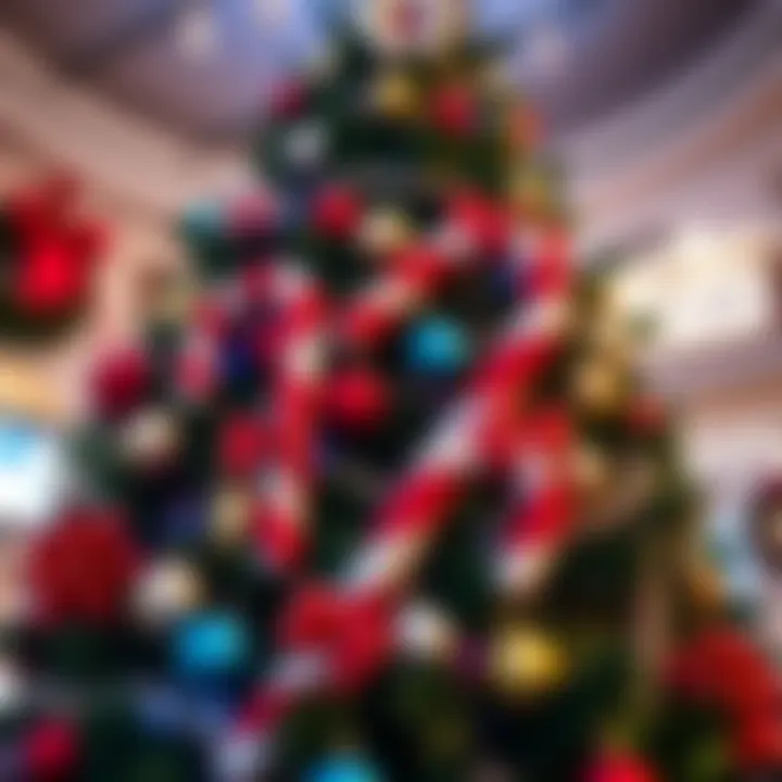 Festive Christmas tree adorned with oversized candy cane decorations and colorful baubles