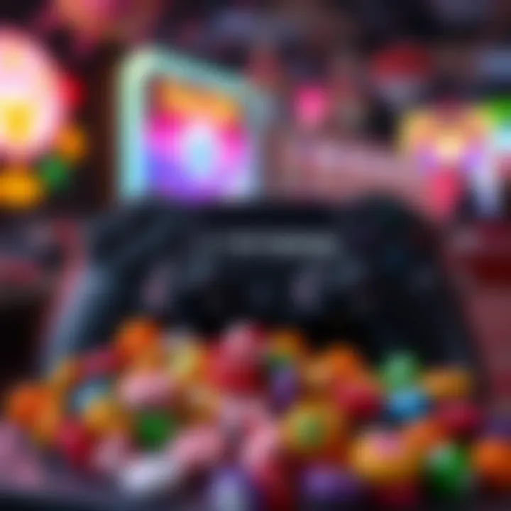 Illustration of a game controller with candy-themed code input screen