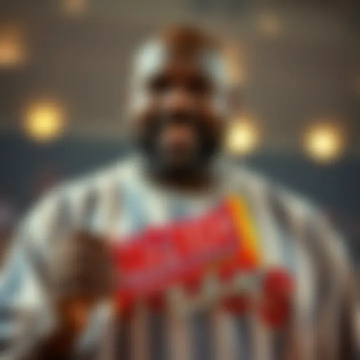 Shaquille O’Neal holding a Mr. Big bar during a promotional basketball event