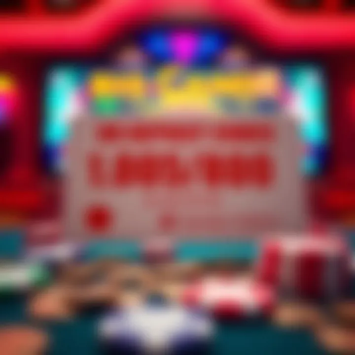 Digital coupon code displayed on a vibrant casino background with coins and chips