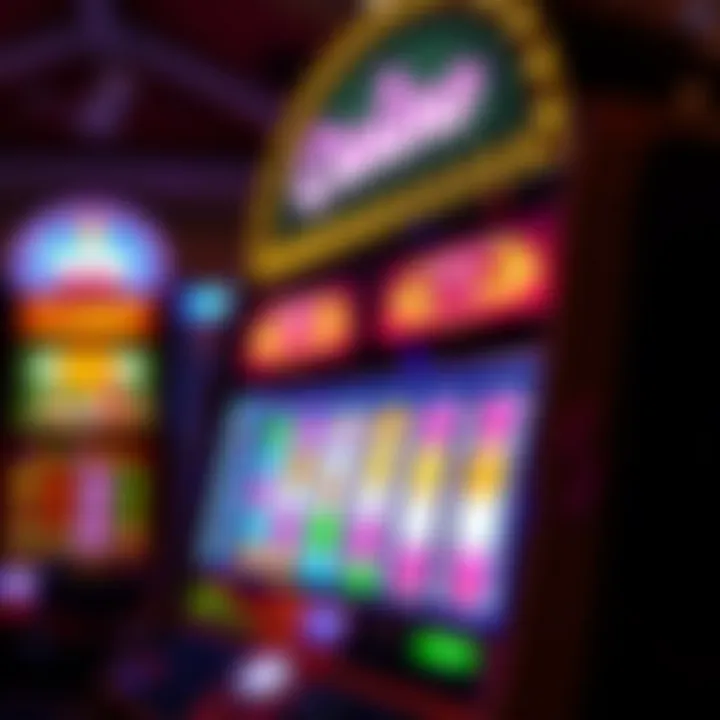 Bright casino slot machine with candy-themed symbols and glowing lights