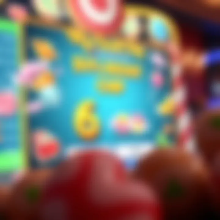 Illustration of an online casino screen showing a no deposit bonus offer with candy-themed graphics