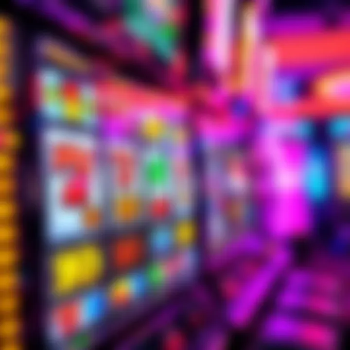 Colorful online pokie reels showing various symbols with vibrant lights