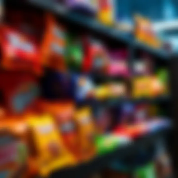 Diverse Selection of Popular Candy Brands Assortment of colorful popular candy brands' packaging displayed on a shelf