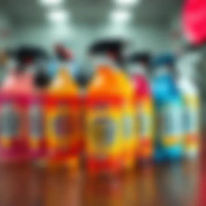 Group of various candy sprays displayed on a wooden surface highlighting different flavors and spray nozzles