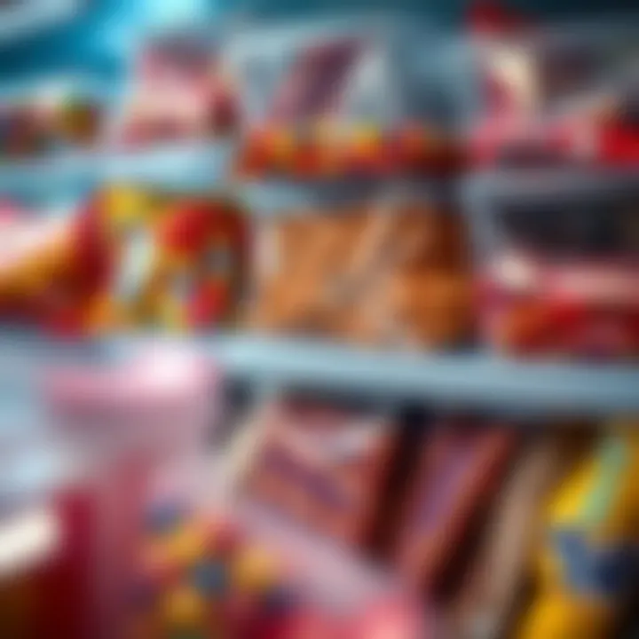 Organized storage of large candy bags in clear containers for freshness