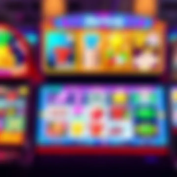 Bright and colorful casino interface displaying various candy-themed slot games on a digital screen