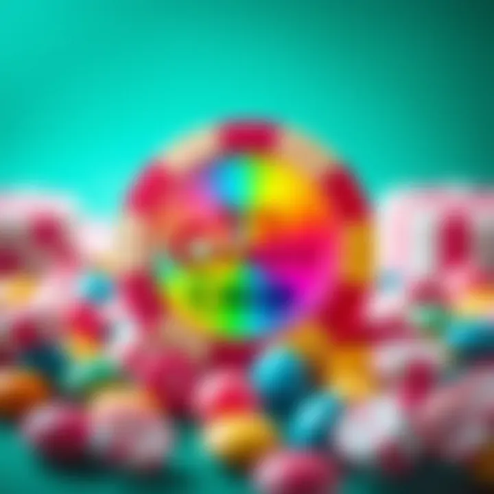 Illustration of a colorful casino chip surrounded by candy pieces symbolizing the Big Candy Casino free chip offer