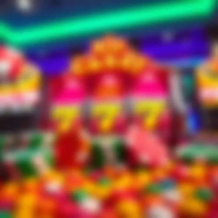 Colorful casino chips and candy-themed slot machine symbols representing Big Candy Casino bonuses