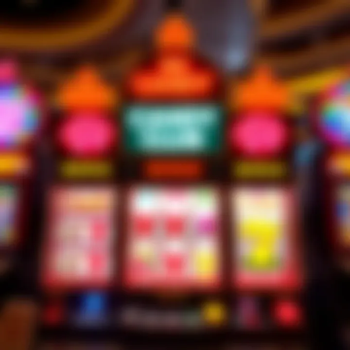 Bright casino slot machine with candy-themed symbols and bonus signs