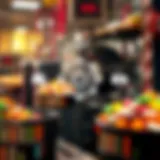 Conceptual illustration of candy production with gears and supply chain icons symbolizing industry dynamics