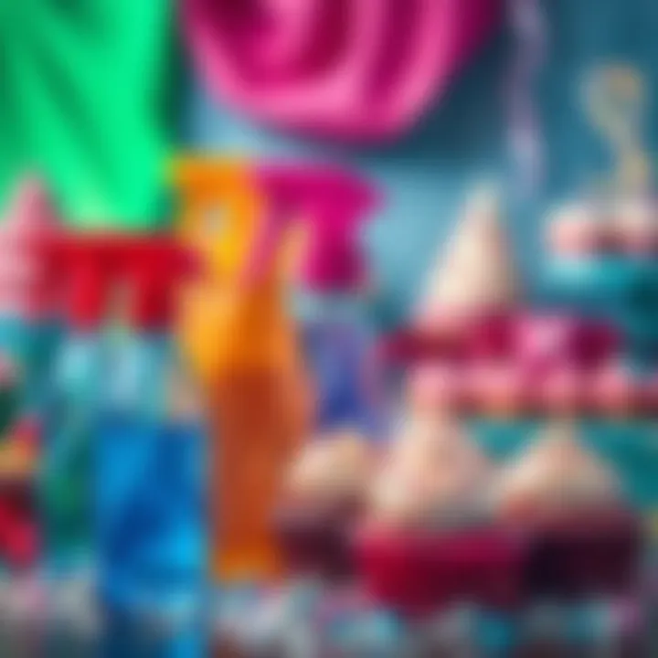 Colorful candy spray bottles arranged on a table with sweets decorated in the background