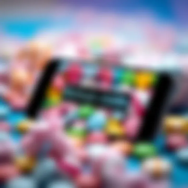Bonus code displayed on a smartphone screen with candy-themed background