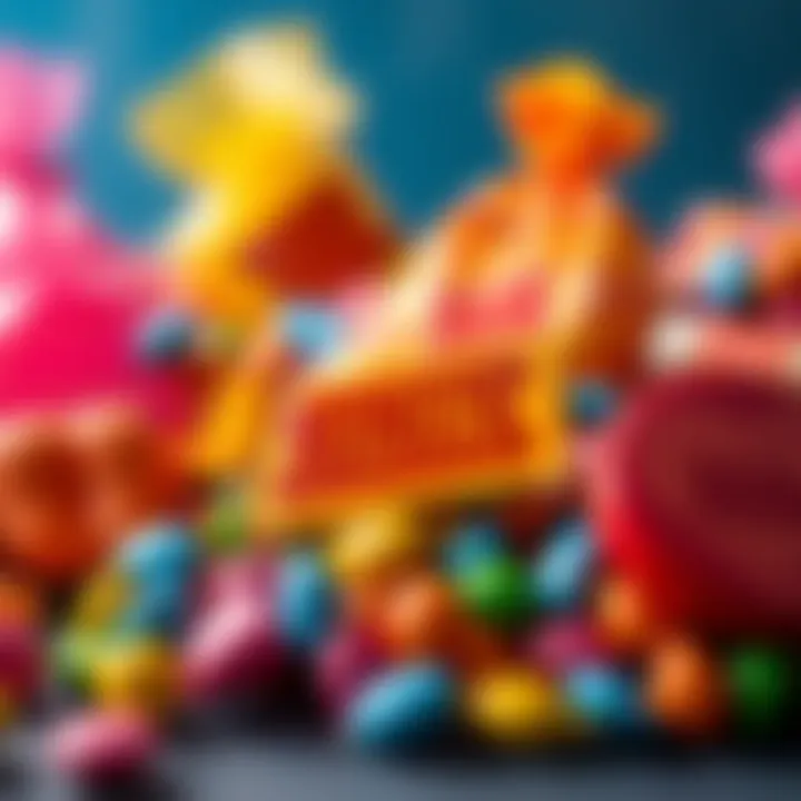 Colorful candy products with promotional tags indicating bonus rewards