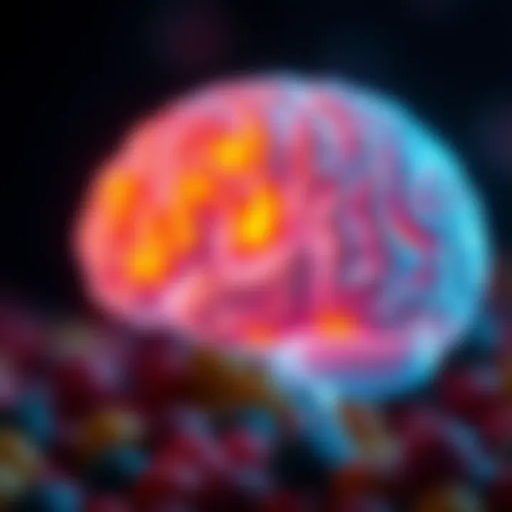 Illustration showing a brain with highlighted areas linked to sugar craving and withdrawal effects