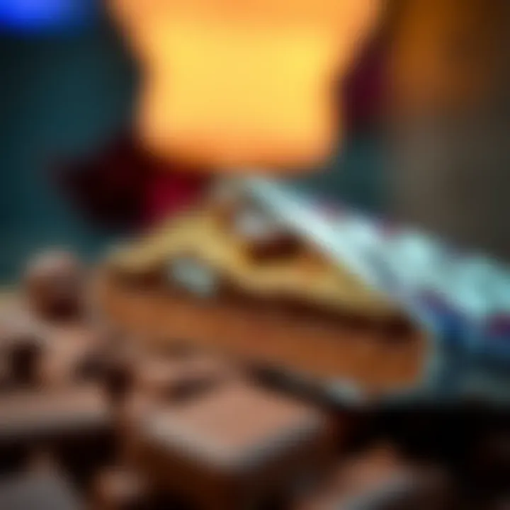 Mr Big Candy Bar with Distinct Chocolate Layers Close-up view of a Mr Big candy bar showcasing its layered chocolate and wafer texture