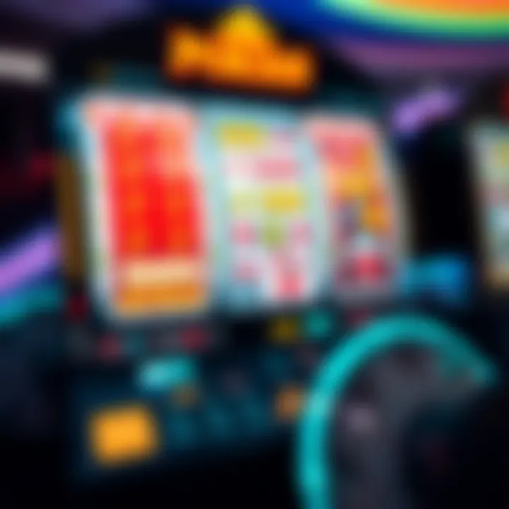 Colorful online pokies interface with spinning reels and various symbols