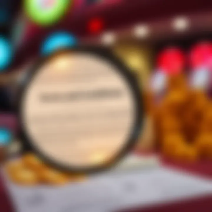 Graphic displaying terms and conditions document with a magnifying glass highlighting key points about free chip promotions