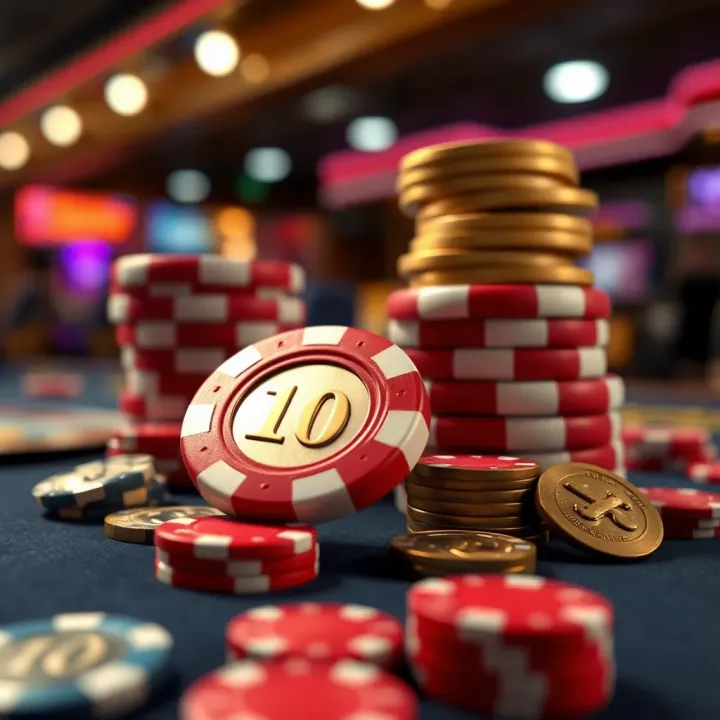 Digital representation of casino chips and coins symbolizing bonus rewards