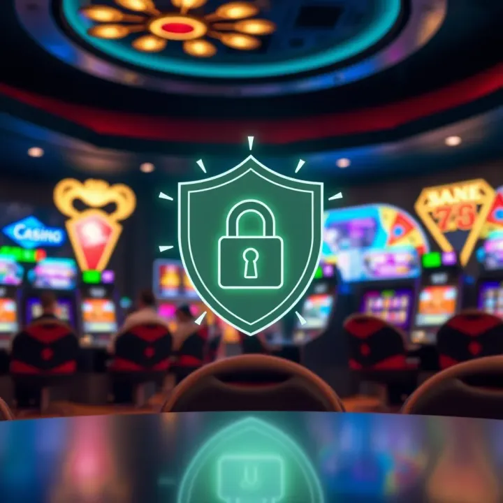 Safe and secure online gambling environment symbolized by a shield and digital lock icons