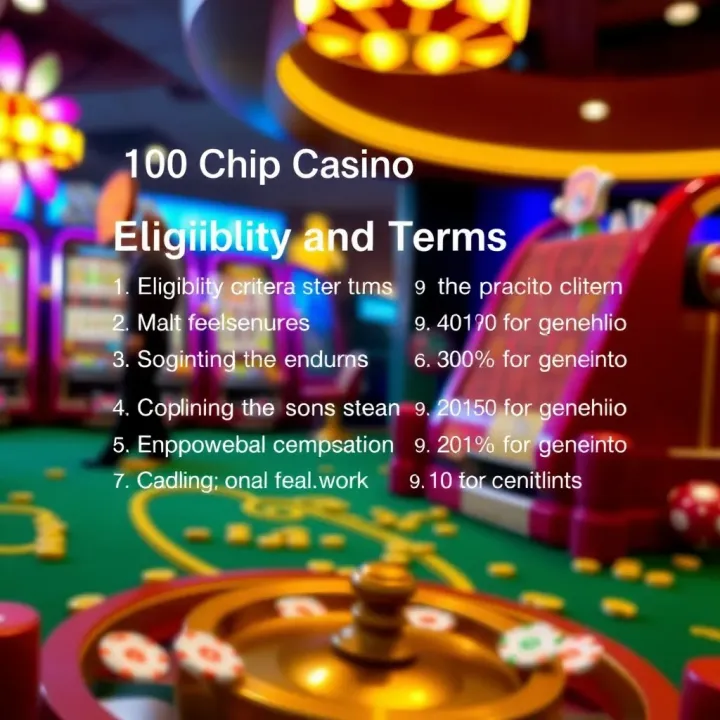 Graphic illustrating eligibility criteria and terms for claiming the free chip bonus at an online casino