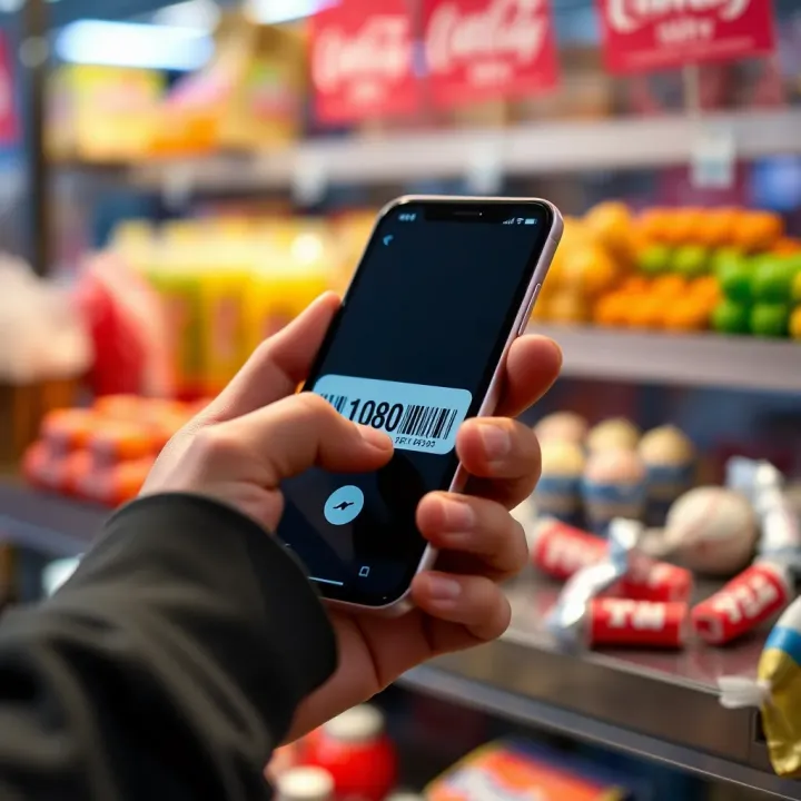 Close-up of a digital coupon code entered on a smartphone for confectionery savings