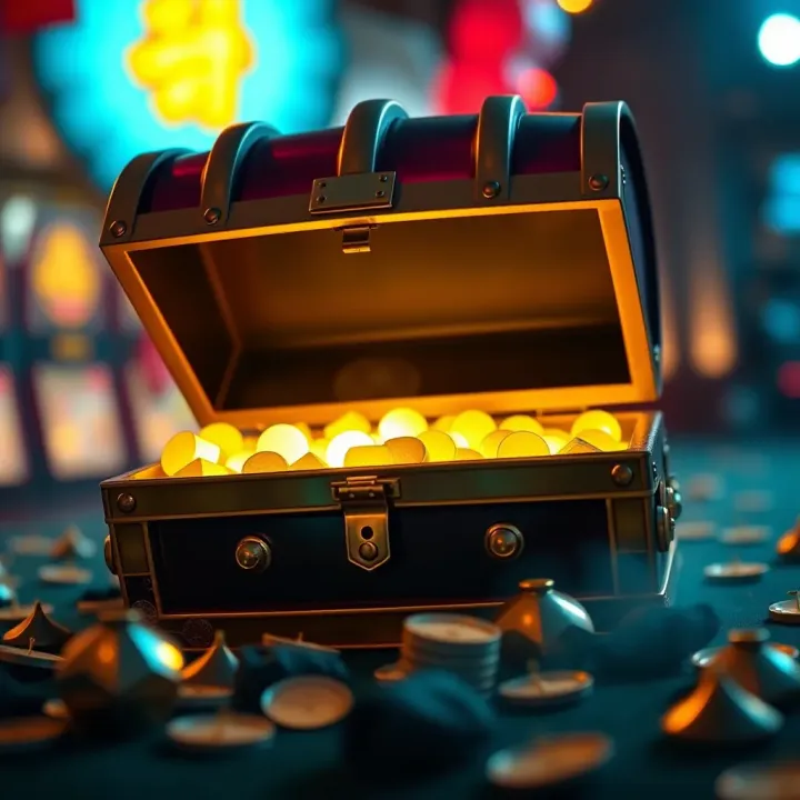 Illustration of a glowing treasure chest symbolizing Spin Samurai casino bonuses