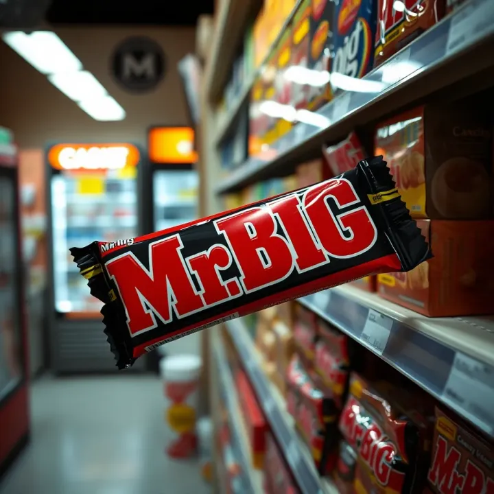 Mr. Big candy bars displayed prominently in an Australian convenience store shelf